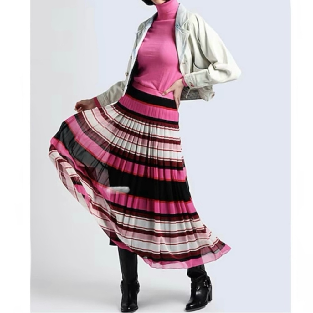 NEW VALENTINO GARAVANI STRIPED SILK MIDI SKIRT - Picture 11 of 13